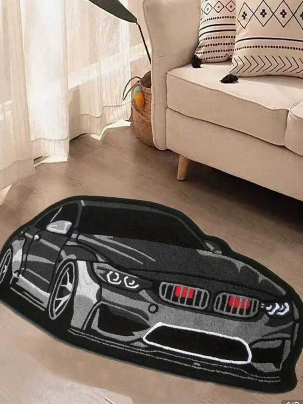 Black Sports Car Accent Rug by